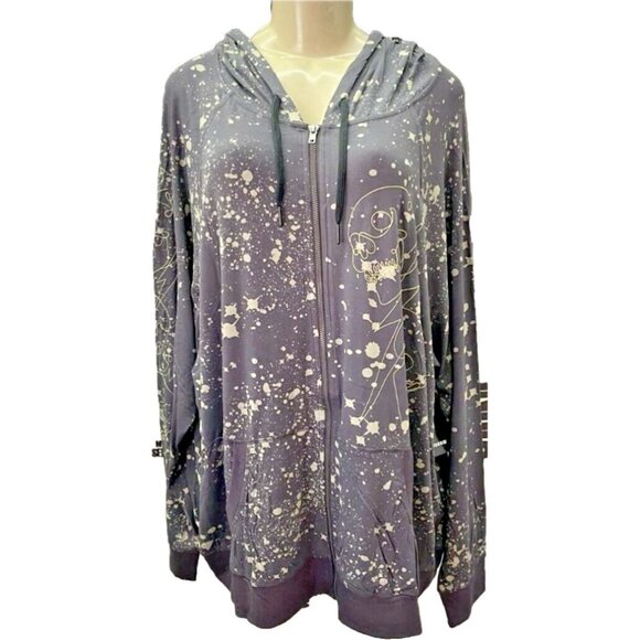 Lovesick +4 Zip Front Gray Skull Embroidered Paint Splash Long Sleeve Hoodie - Picture 2 of 6